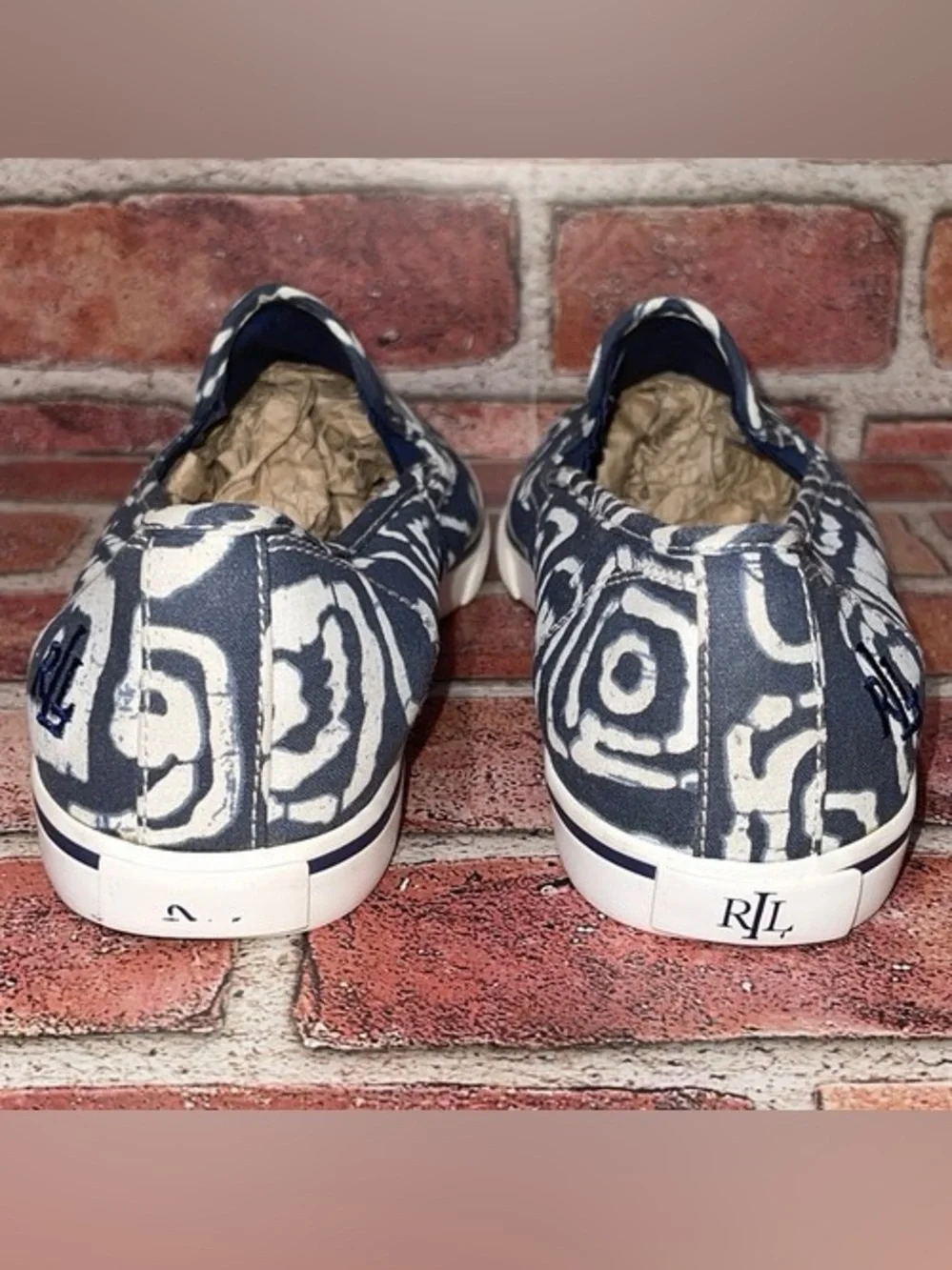 Pre-Owned Lauren Ralph Lauren Janis Blue White Slip-On Shoes Size 8B Chic